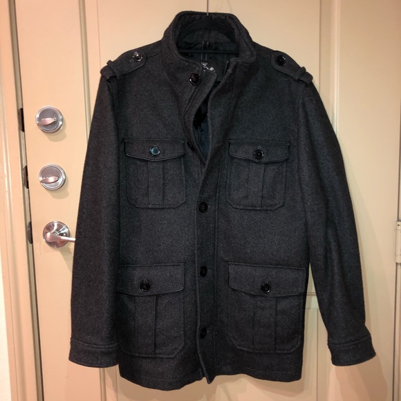 Express Gray/Black Wool Military style Peacoat - Picture 1 of 8